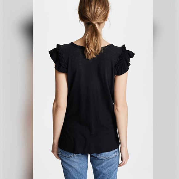 CURRENT/ELLIOT THE DOUBLE RUFFLE TEE BLACK NWT - Picture 2 of 7